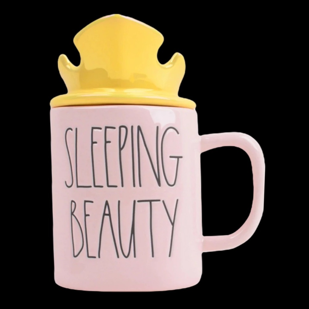 Rae Dunn "SLEEPING BEAUTY" PINK MUG WITH CROWN TOPPER